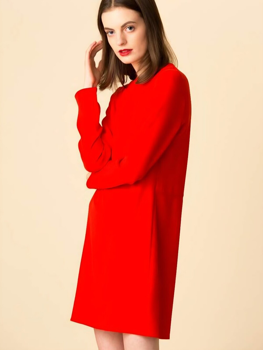 TIBI  🏷️NWT Long Sleeve Sleek Red Shift Straight, Easy Crepe Essential Dress 4